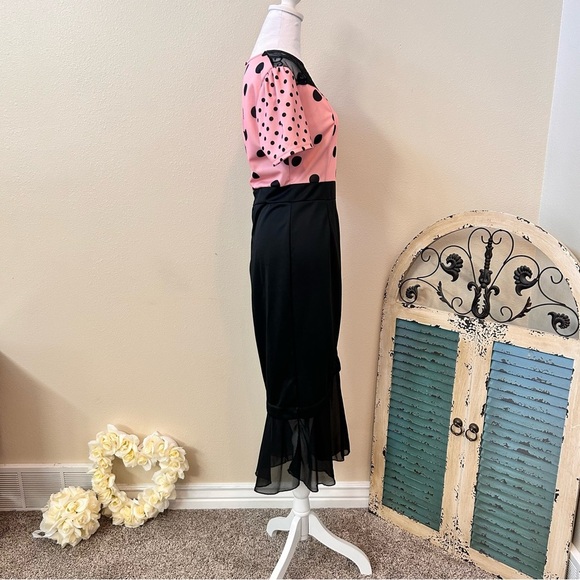 50s Retro Office Siren Pink Polka Dot with Black Mermaid bottom 8/10 - Picture 4 of 12